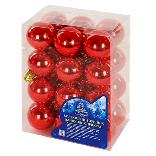 Елочные шарики Магическая-новогодняя пластиковые 4 см 24 шт. (8104-4)