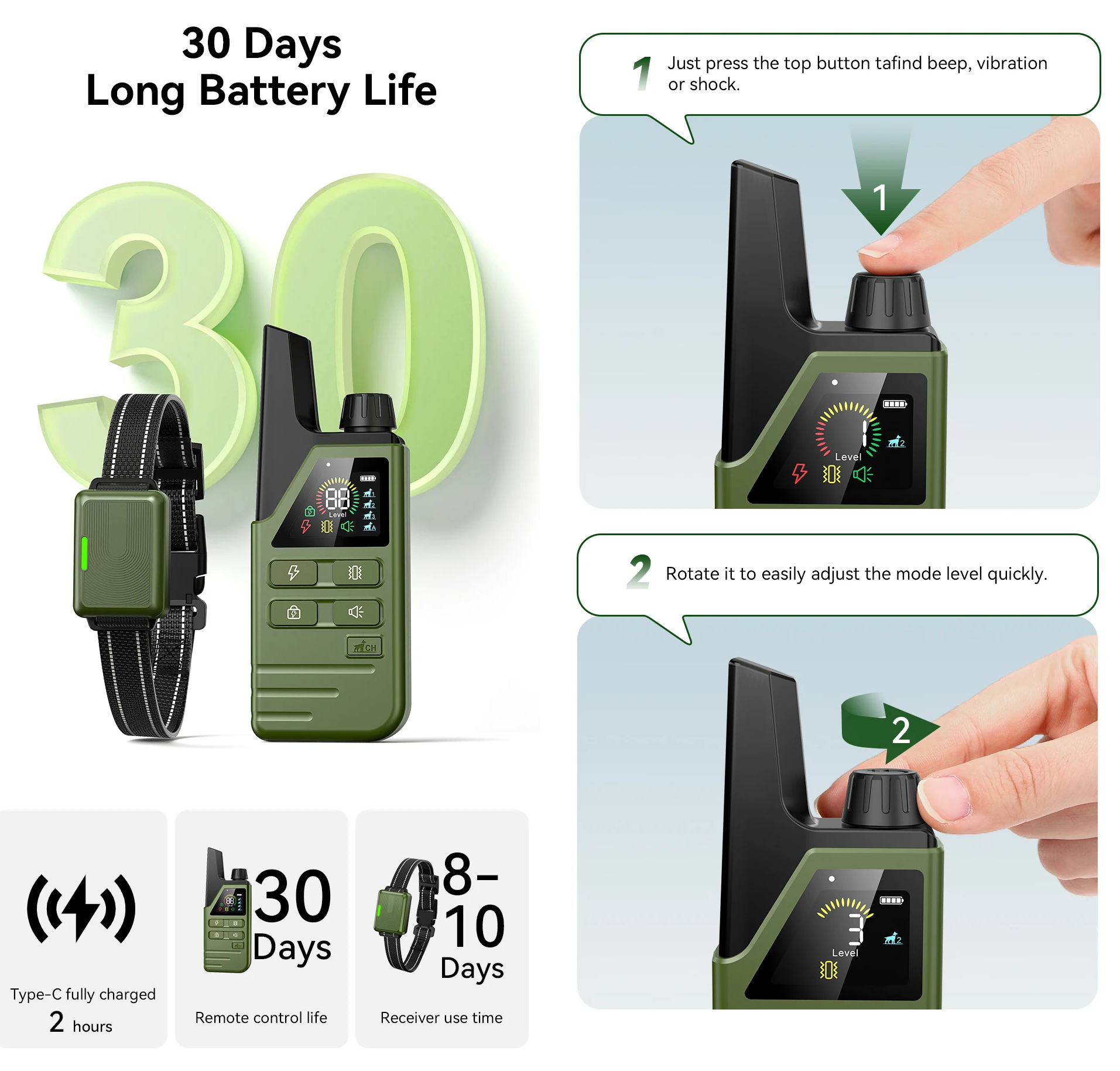 Нашийник електронний для дресирування та корекції поведінки собак ROJECO DOG800 300 м IP67 - фото 6