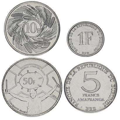 Коллекционные монеты Бурунди 4 шт. 1980-2011 UNC 1/5/10/50 франков (М06845)