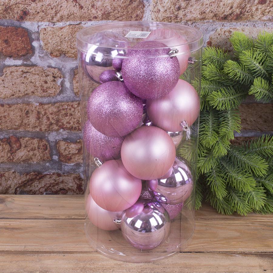 Шары елочные 8 см 15 шт. Пастельно-розовый (1092-8)