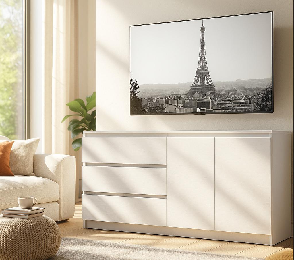 Комод современный Мастер Форм Брайт левосторонний 1580х376х730 мм Белый (20222)