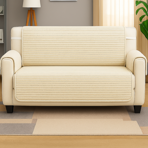 Накидка для сидения на трехместный диван из мебельного велюра 90х170 см Кремовый (27639205)