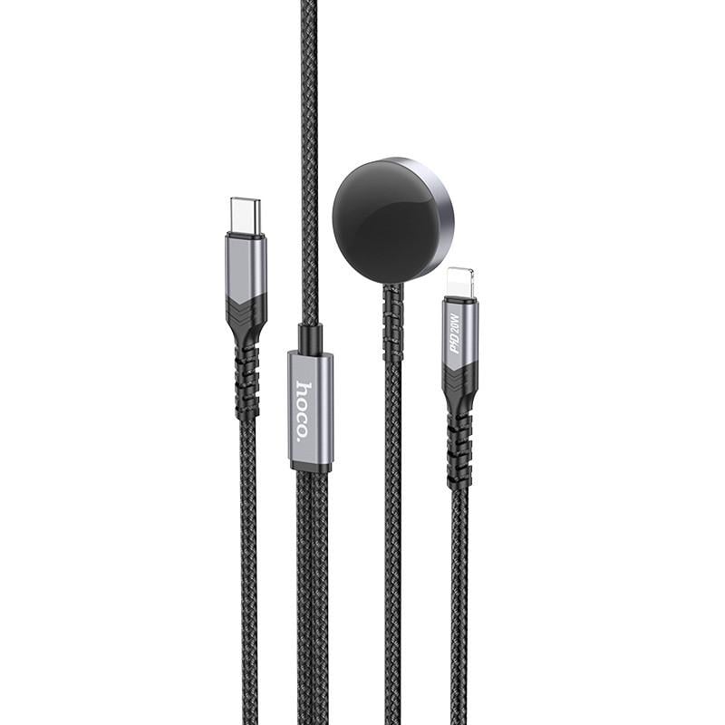 Зарядний пристрій бездротовий Hoco CW54 2in1 для Apple Watch/Type-C/Lightning Black (00000071107_1)