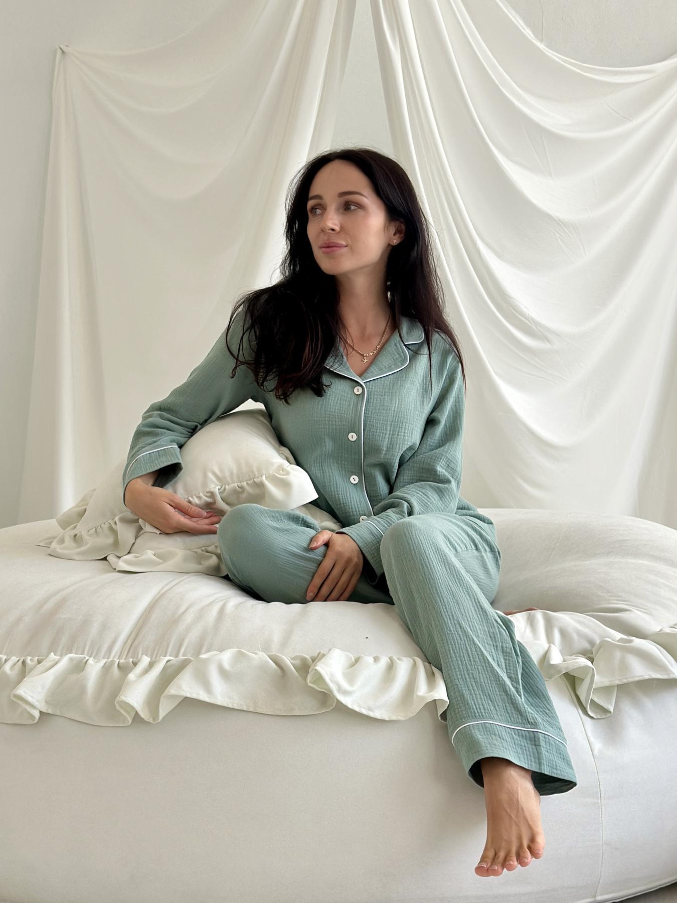 Пижама женская COSY муслиновая брюки/рубашка с длинным рукавом 2XL Эвкалиптовый (VIMUЕ0409) - фото 6 Пижама женская COSY муслиновая брюки/рубашка с длинным рукавом 2XL Эвкалиптовый (VIMUЕ0409) - фото 6