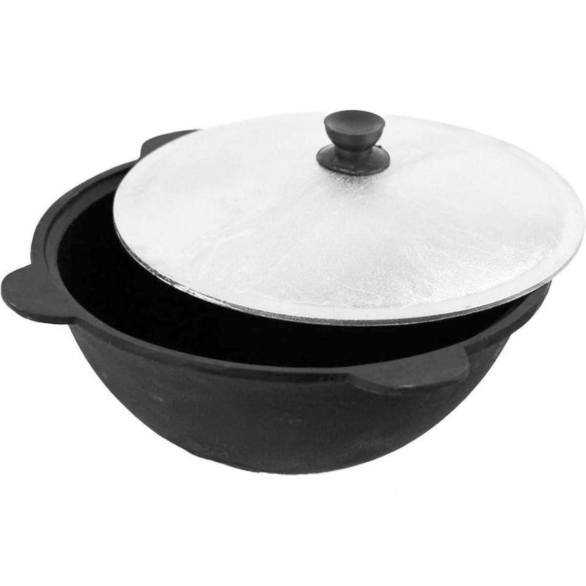 Котел узбекский чугунный Наманганский Davr Metall на 4,5 л с плоским дном и алюминиевой крышкой Черно-серый (124-131-UZ05) - фото 2