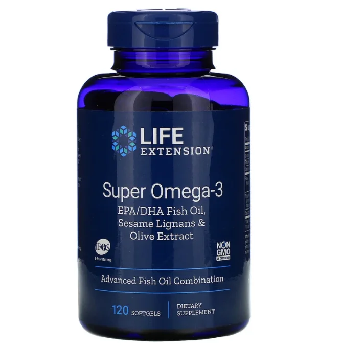 Омега-3 Life Extension з риб'ячого жиру з ЕПК та ДГК з лігнанами кунжуту та екстрактом оливи 120 капсул