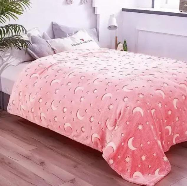Плед Magic Blanket день/ночь светящийся в темноте Луна и Звезды 180x160 см Розовый (371033)