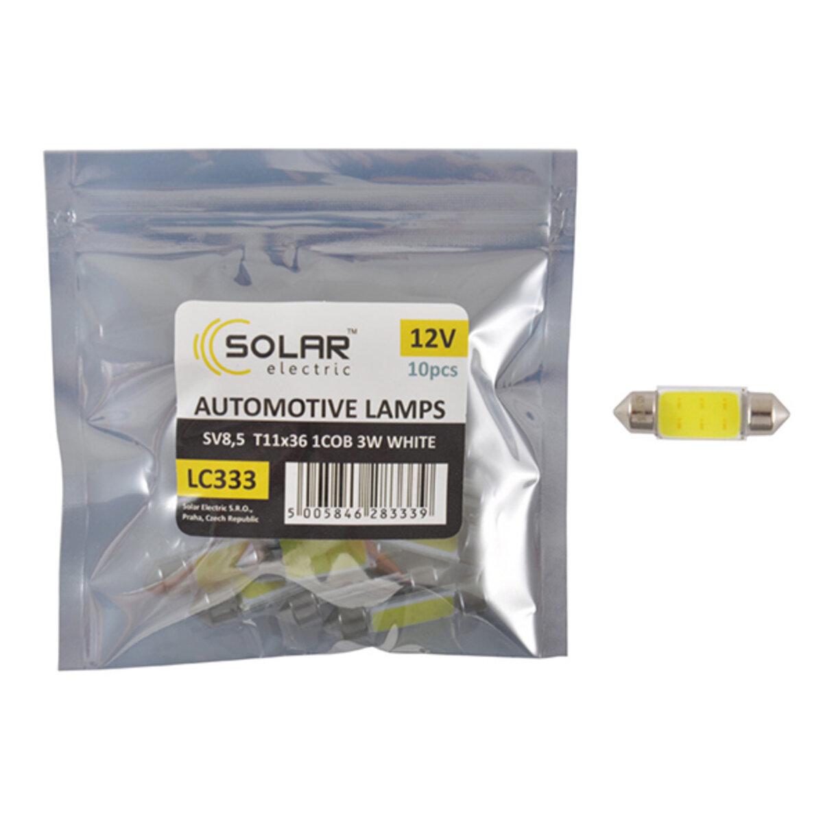 Автолампа LED Solar 12V SV8.5 T11x36 1COB-8SMD 56LM white 10 шт. Автолампа LED Solar 12V SV8.5 T11x36 1COB-8SMD 56LM white 10 шт.