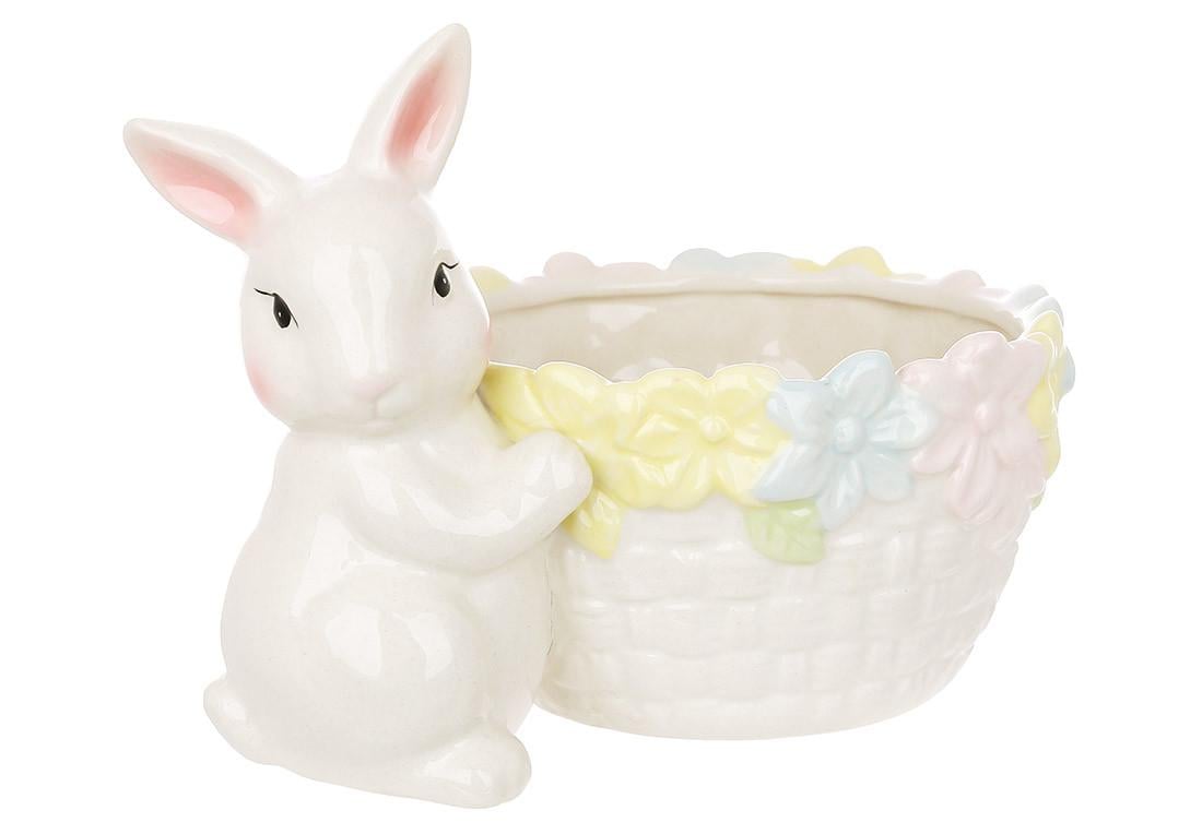 Кашпо декоративное BonaDi Зайчик с корзиной керамическое (928-148)