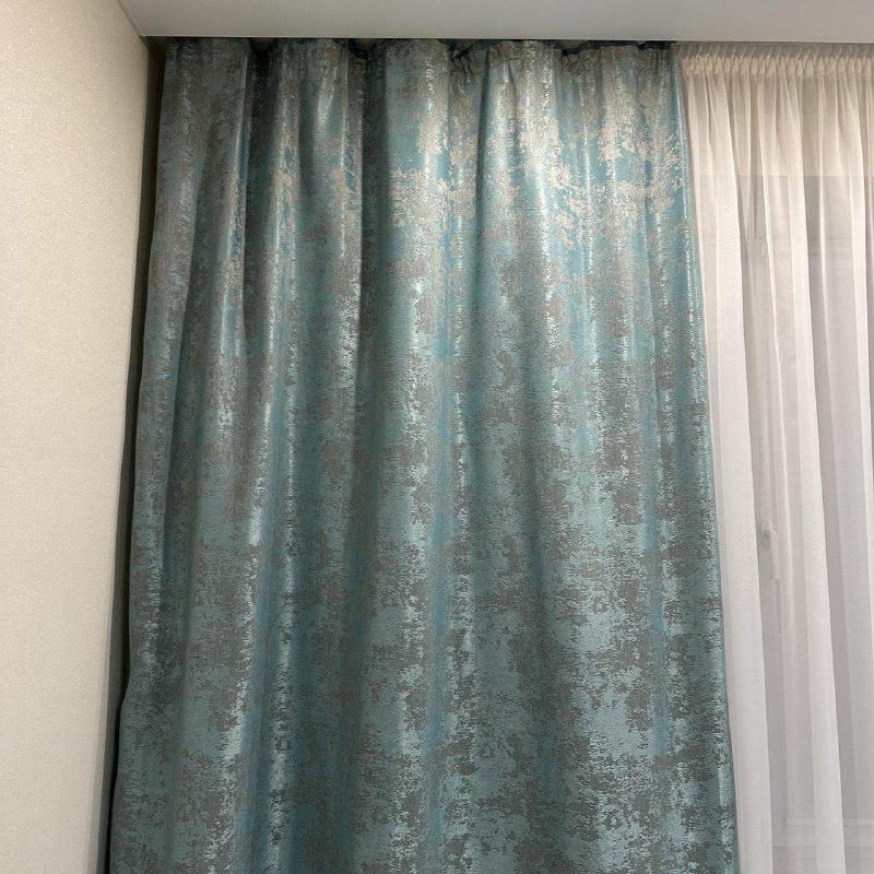Штори жакардові з мармуровим візерунком середнє затемнення 1,5x2,7 м 2 шт. Бірюзовий (К1039-4) - фото 5 Штори жакардові з мармуровим візерунком середнє затемнення 1,5x2,7 м 2 шт. Бірюзовий (К1039-4) - фото 5