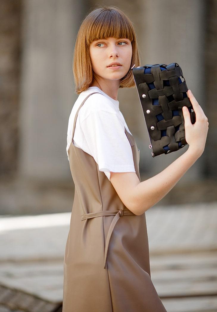 Женская сумка кожаная плетеная Пазл S Crazy Horse Черный (A-026642)