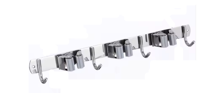 Держатель двойной с крючками на стену для удерживания для швабр и щеток