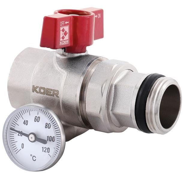 Кран шаровый KOER KR.1032-Gi KR2893 1" ВЗ с американкой и термометром бабочка (73284)