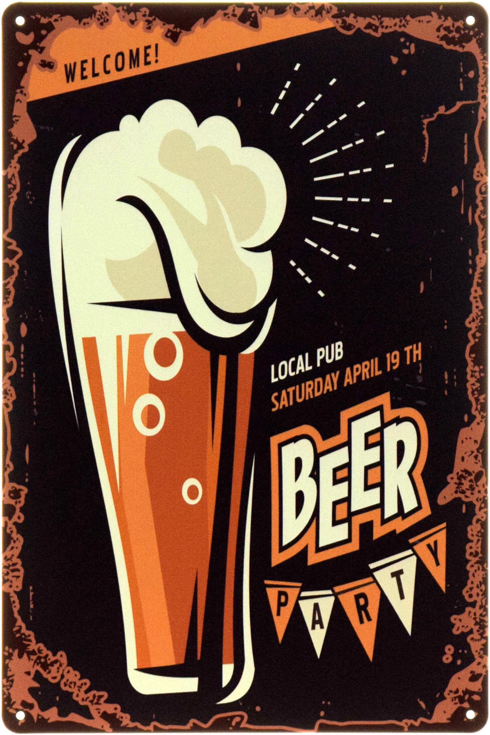 Табличка металлическая "Welcome To The Beer Party" 20x30 см (ms-104409)