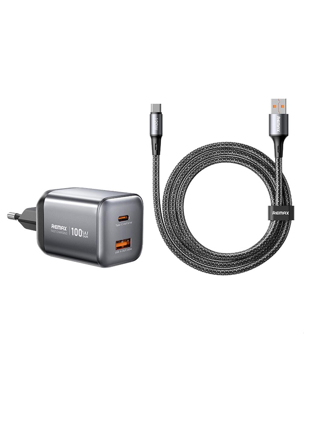 Зарядное устройство для Remax CA-15 GaN 100W порты USB-A и Type-C и кабелем USB-A to Type-C 120W