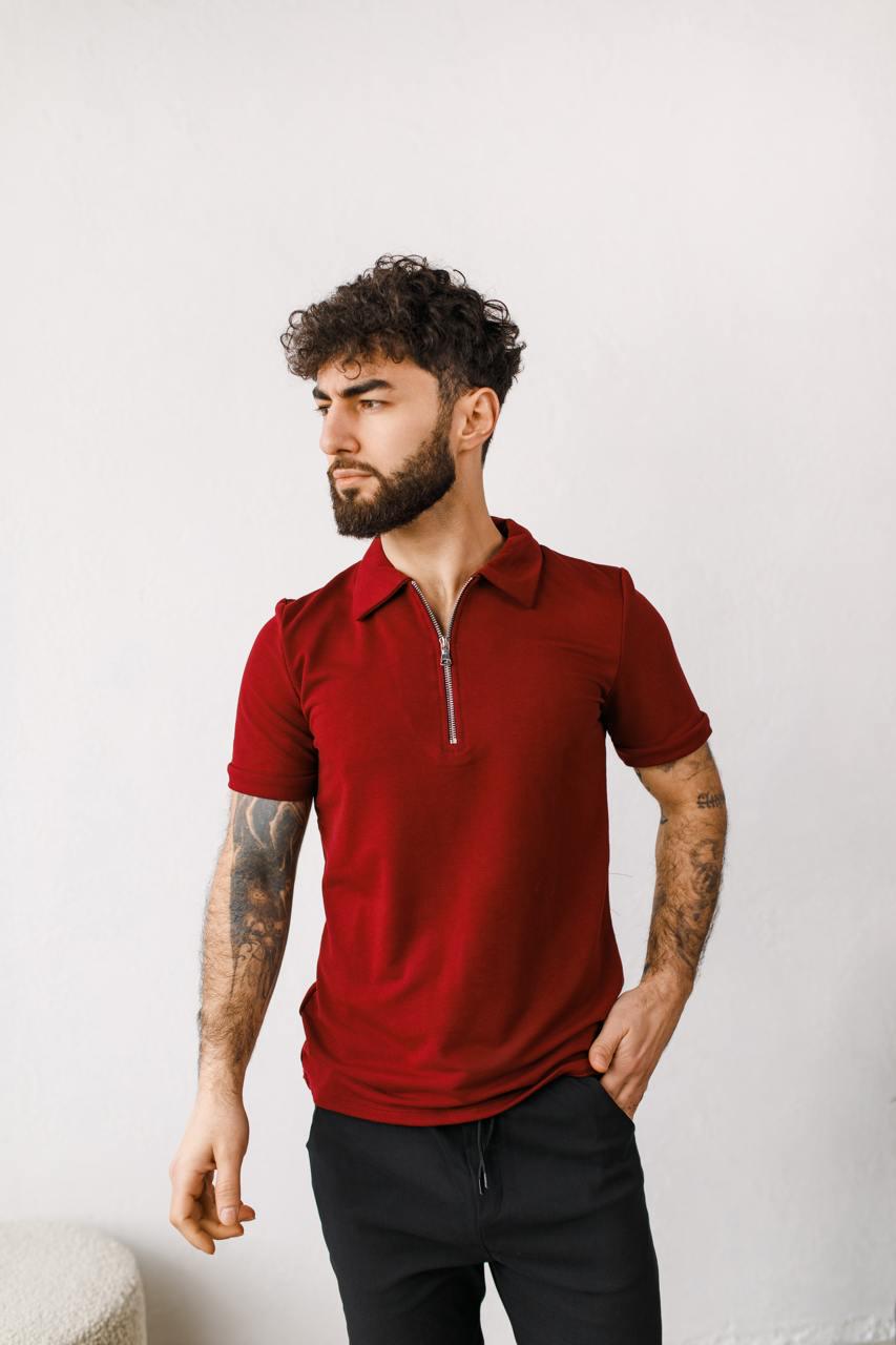 Поло мужское на молнии трикотажное XXL Бордовый (24863/5/5)