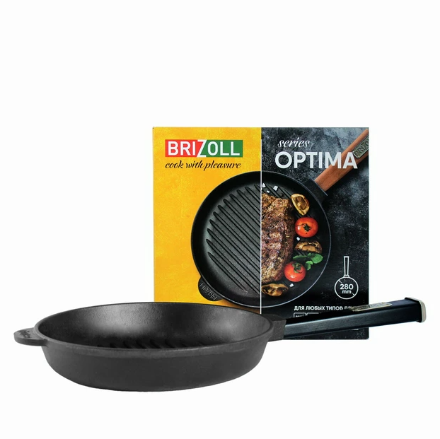 Сковорода-гриль Brizoll Optima чавунна 28 см Black (O2850G-P1) - фото 3