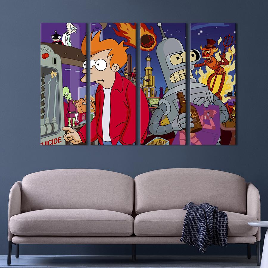 Картина модульная из 4 частей Мультсериал Futurama XL 209x133 см (712-41)