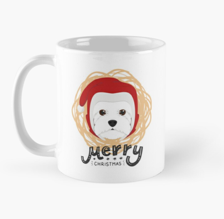Чашка керамическая с принтом Merry Christmas Пёс Санта 330 мл Белый