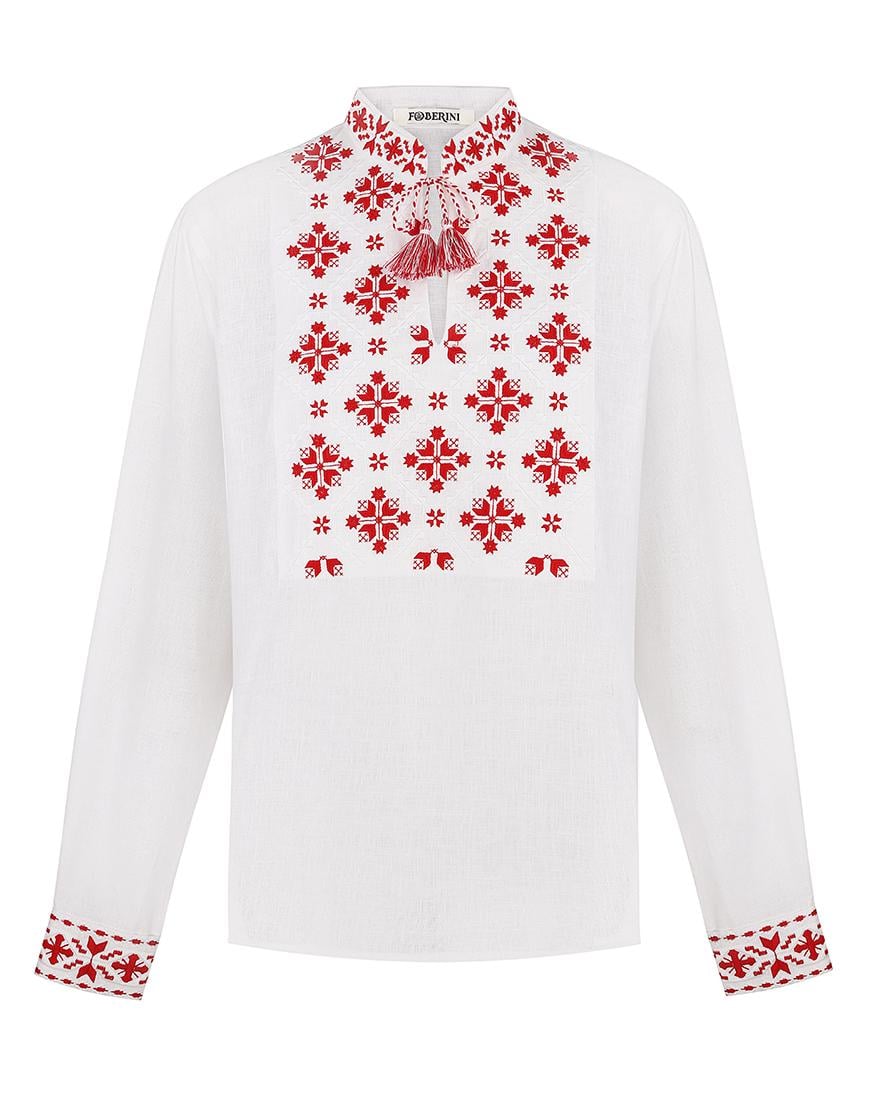 Сорочка Остер з червоною вишивкою чоловіча FOBERINI біла XL-XXL