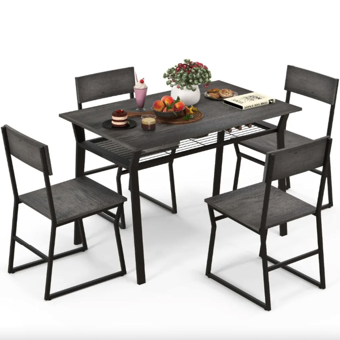 Комплект мебели Costway Merax обеденный стол со стульями Loft Серый (4779)