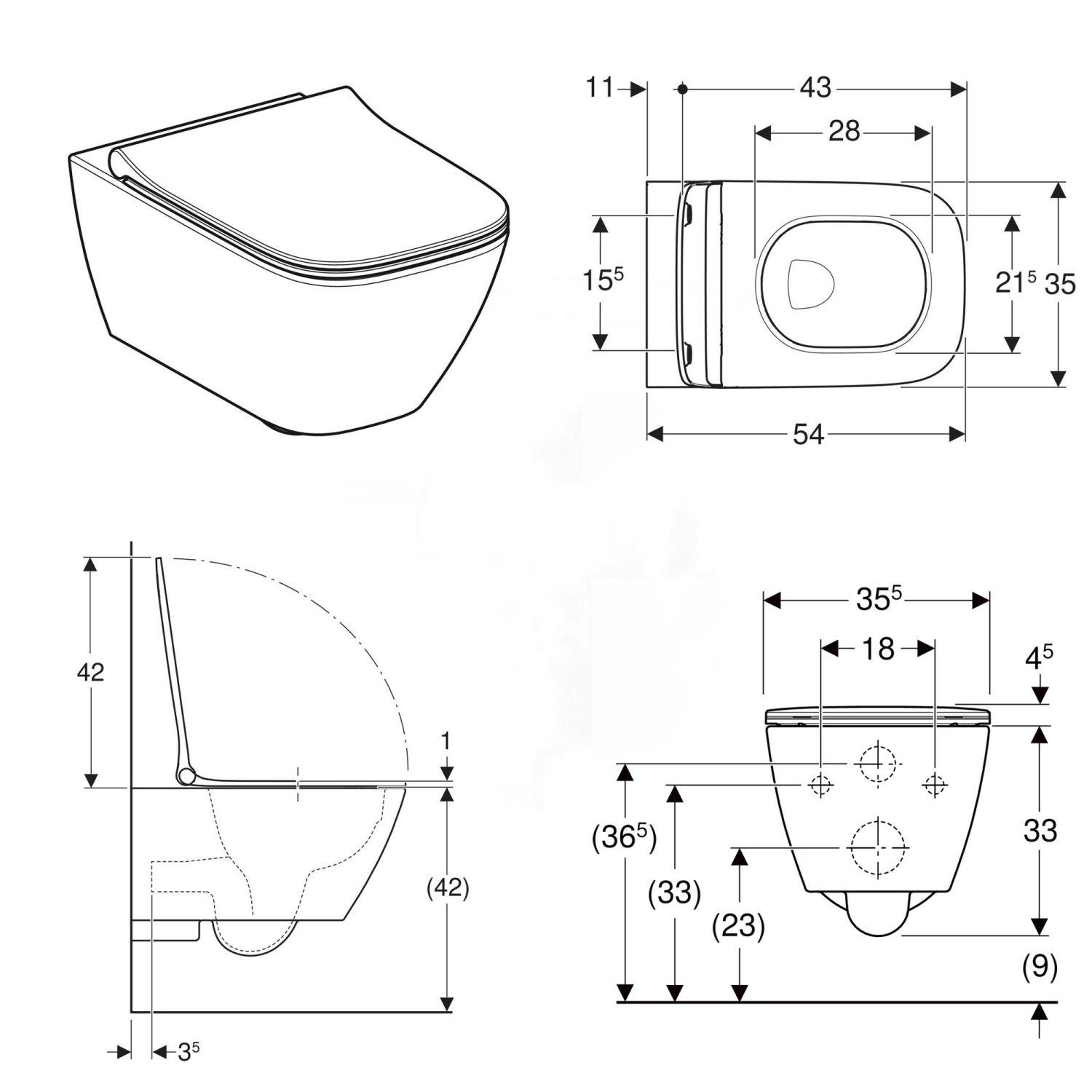 Унитаз подвесной Geberit Smyle Square 500.685.01.1 безободковый с сиденьем с микролифтом (160302) - фото 2