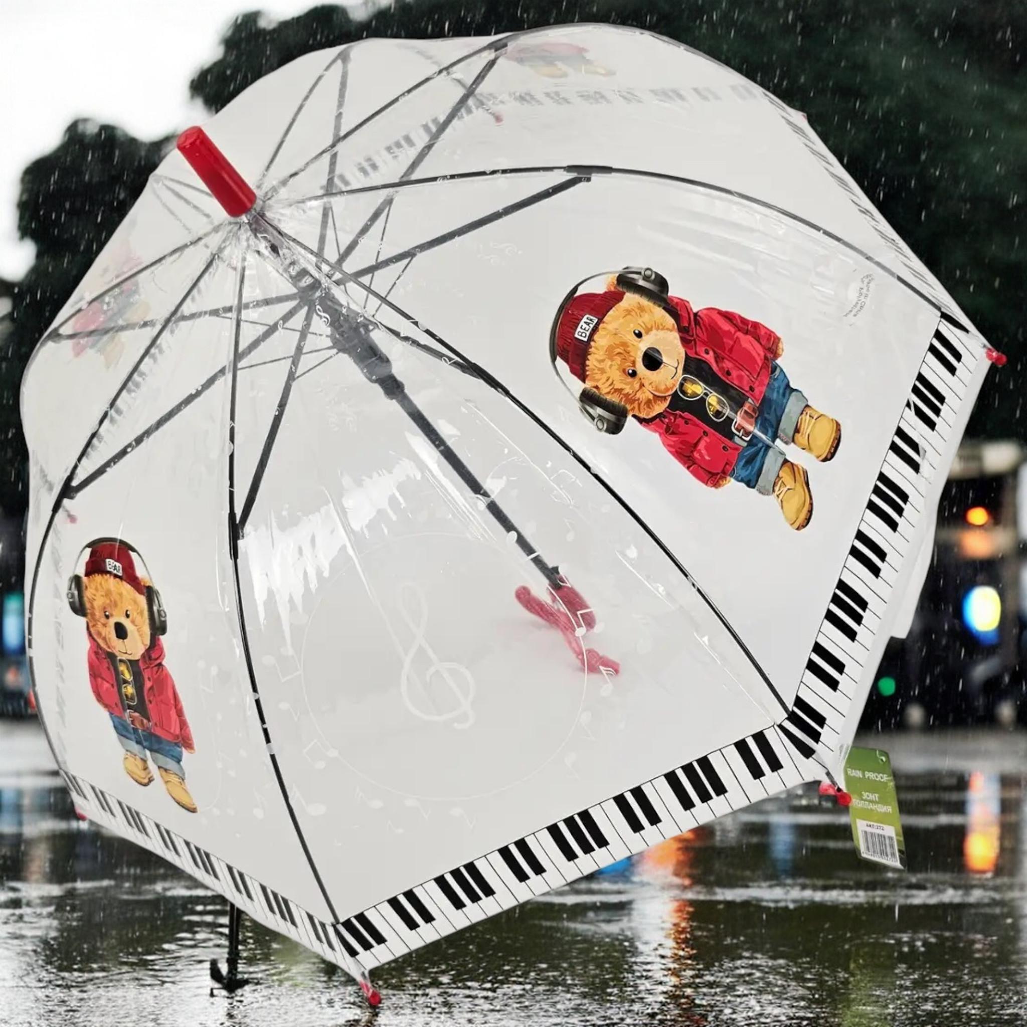 Парасолька тростина Rain ProoF Teddy Bear Adventure напівавтомат на 8 спиць Red - фото 2