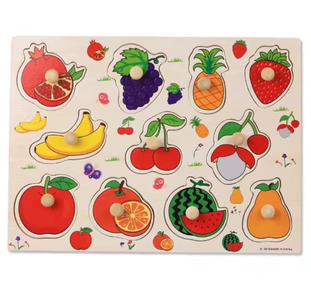 Іграшка для малюків Фрукти дерев'яний пазл-вкладиш з ручками (38)
