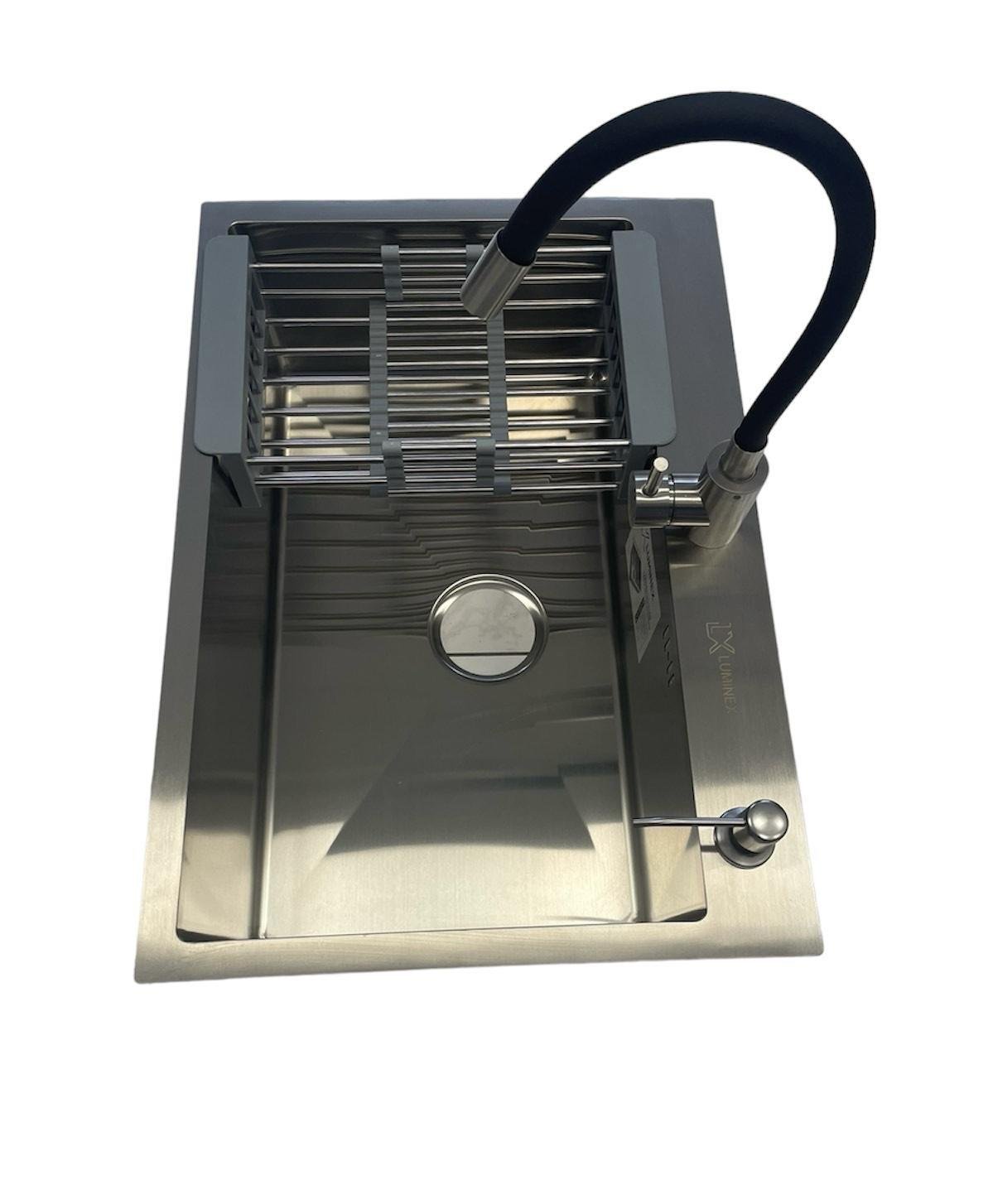 Мойка Luminex 6045 4в1 3,0/1,0 мм и кран для кухни гибкий Черный