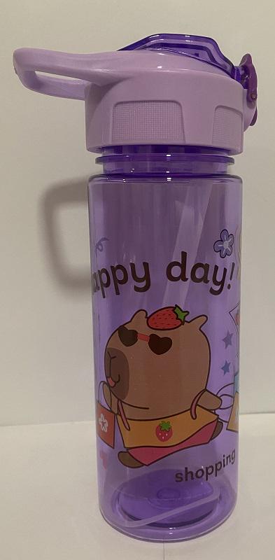 Бутылка детская для воды с трубочкой Капибара Happy Day 500 мл Фиолетовый (7659)