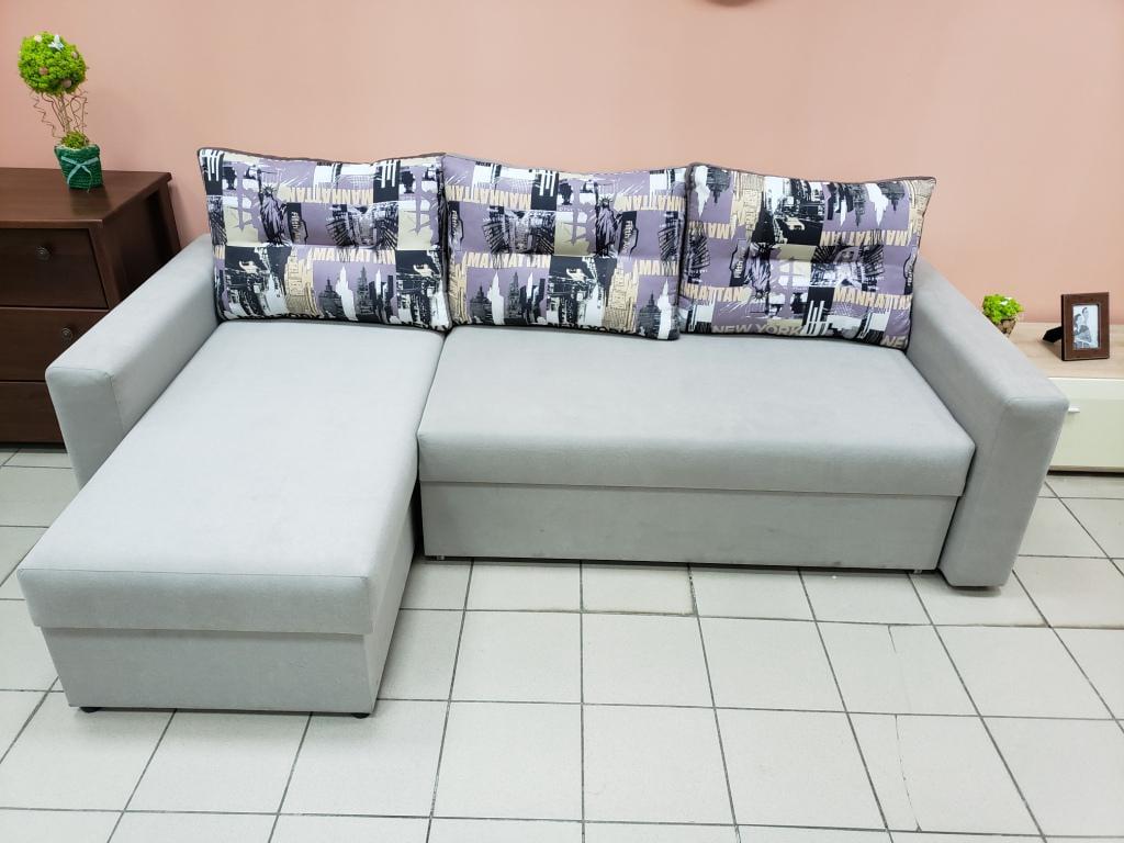 Диван раскладной угловой Lectus Боннель Лацио Люкс ортопедический с пружинным блоком металл/дерево/ДСП/текстиль Светло-серый