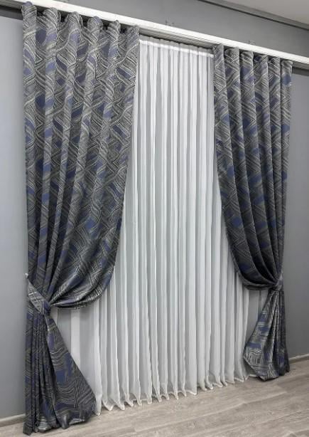 Штори Mystery жакард 1,5х2,9 м 2 шт. Сірий/Темно-синій (1627ш) - фото 4 Штори Mystery жакард 1,5х2,9 м 2 шт. Сірий/Темно-синій (1627ш) - фото 4