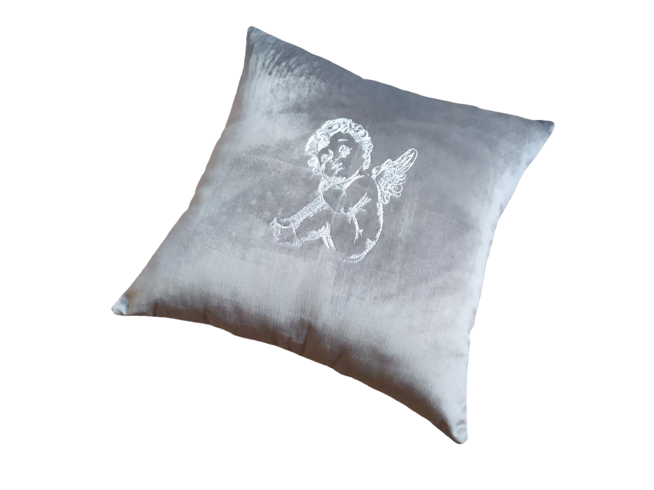 Декоративная подушка ребенку с вышивкой Ангел Серый (00137)
