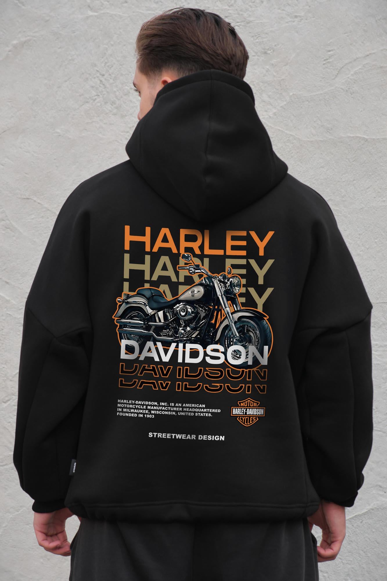 Худи на флисе с капюшоном и принтом оверсайз Without Harley One size Black (8056483 8056484)