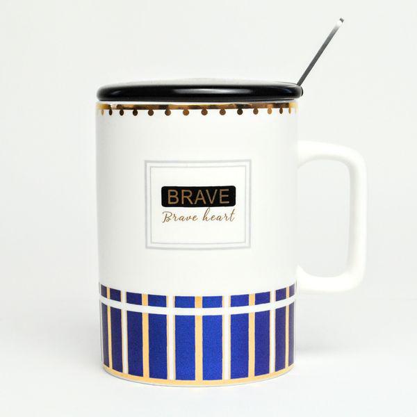 Кружка с крышкой Bonadi Храброе сердце фарфоровая с ложкой 380 мл (927-208)