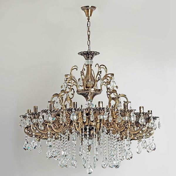 Люстра хрустальная на крючок со свечами для большой комнаты Свет SH-2260/16 АВ бронзовая