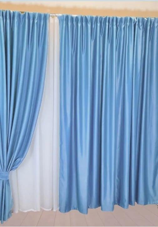 Шторы на окна в гостиную атласные 2 шт. 200x270 см Голубой (Е101114-5)