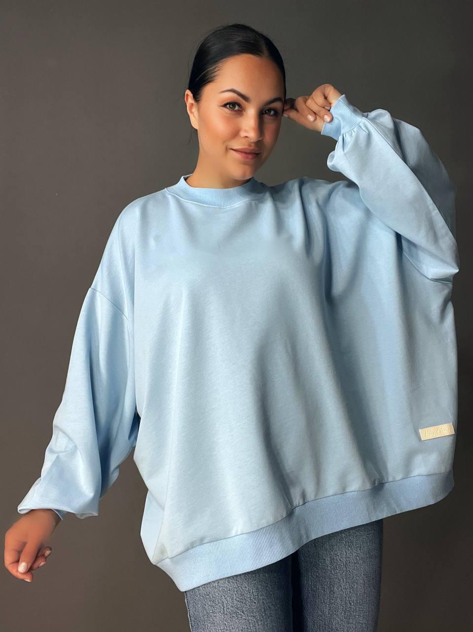 Свитшот женский MY CITY 3044 широкий очень свободного кроя OS Голубой (1713)