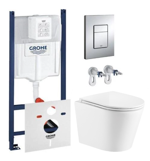 Комплект подвесного унитаза с крышкой Qtap Scorpio Ultra Quiet и инсталляции Grohe Rapid SL 4в1 (3884000G/38732000/QT1433053EUQW)