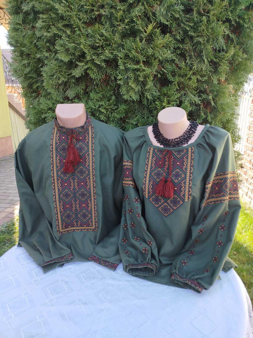 Вышиванки для пары Гуцульский узор на натуральном домотканом полотне р. 56 Зеленый (2411639434)