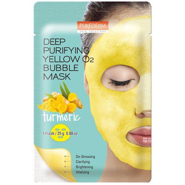 Маска кислородная очищающая Purederm Deep Purifying Yellow O2 Bubble Mask Turmeric с куркумой 25 г (1495618544)