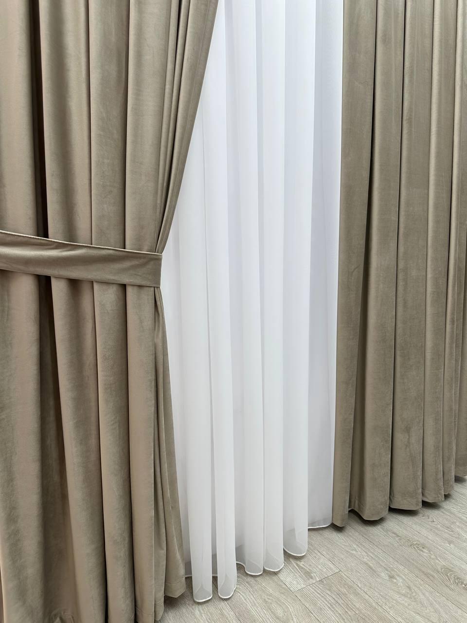 Штора велюрова на тасьмі 6 см 300x260 см Сіро-бежевий (SB-01-14-T43) - фото 2