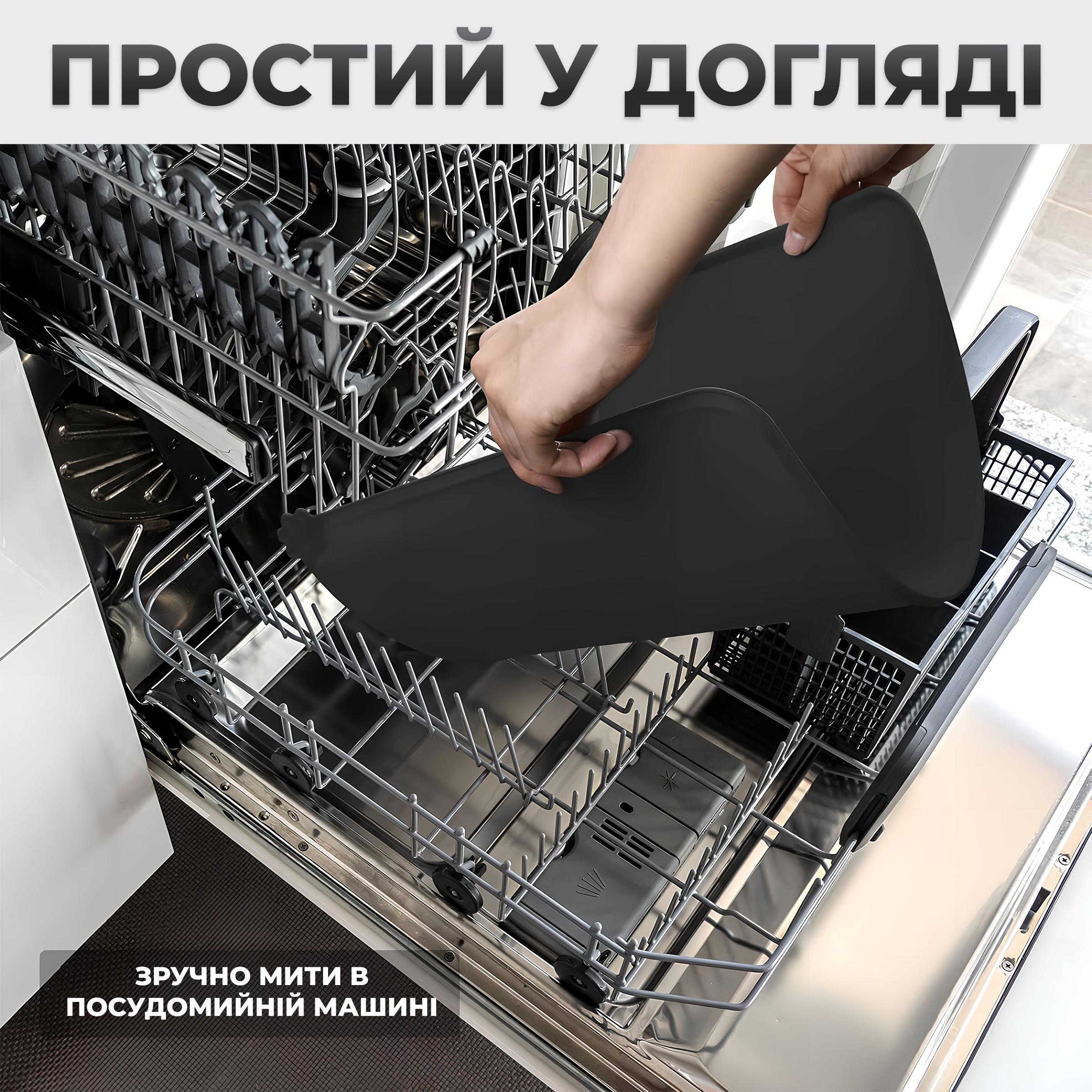 Килимок-підставка водонепроникний під миску Kayfovo DK-BL1 нескользящий силіконовий з приподнятими краями Чорний (29168) - фото 6