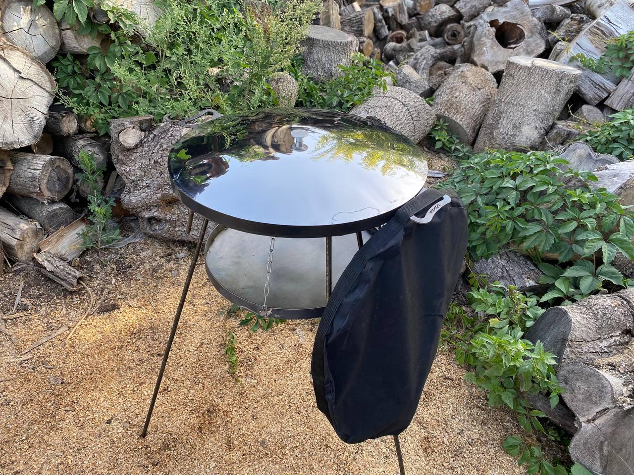 Сковорода-диск для пікніка GrillKov з кришкою та чохлом 50 см САДЖ з цільними ногами 94 см (В - 2109-5)