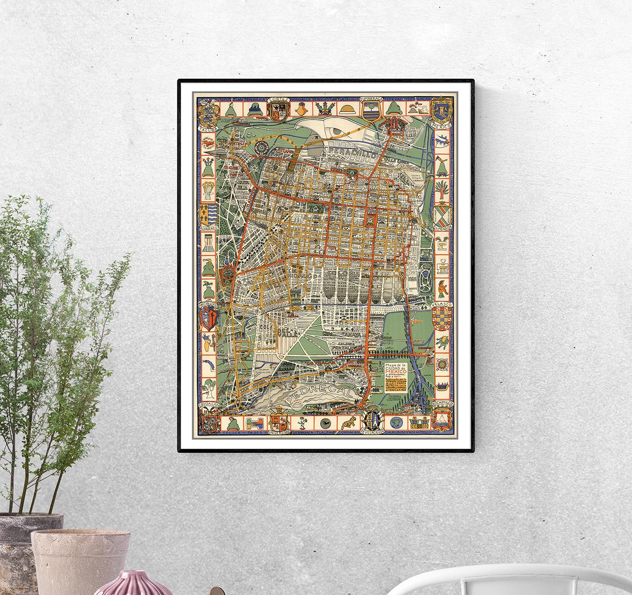 Постер Карты Антигуа - карта-де-ла-Сьюдад-де-Мексико 1932 года формат А-2