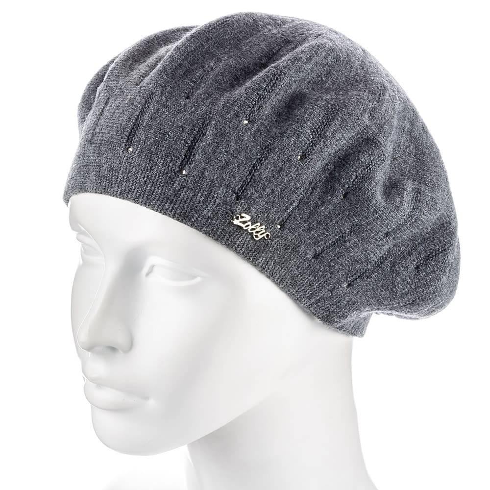 Берет женский Zolly ZH183 двойной со стразами тонкой вязки Темно-серый
