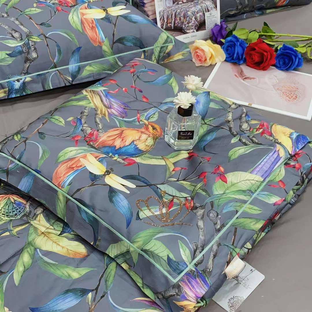 Комплект постільної білизни з ковдрою сатін євро Пташки (70754) - фото 2 Комплект постільної білизни з ковдрою сатін євро Пташки (70754) - фото 2