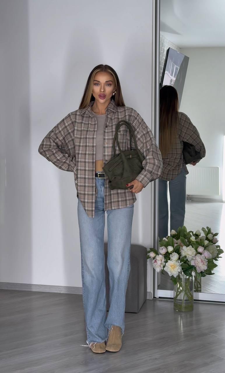 Рубашка женская фланелевая в клетку 32451 One Size Кофейный