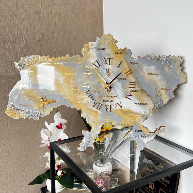 Часы настенные из эпоксидной смолы Карта Украины 70x45 см