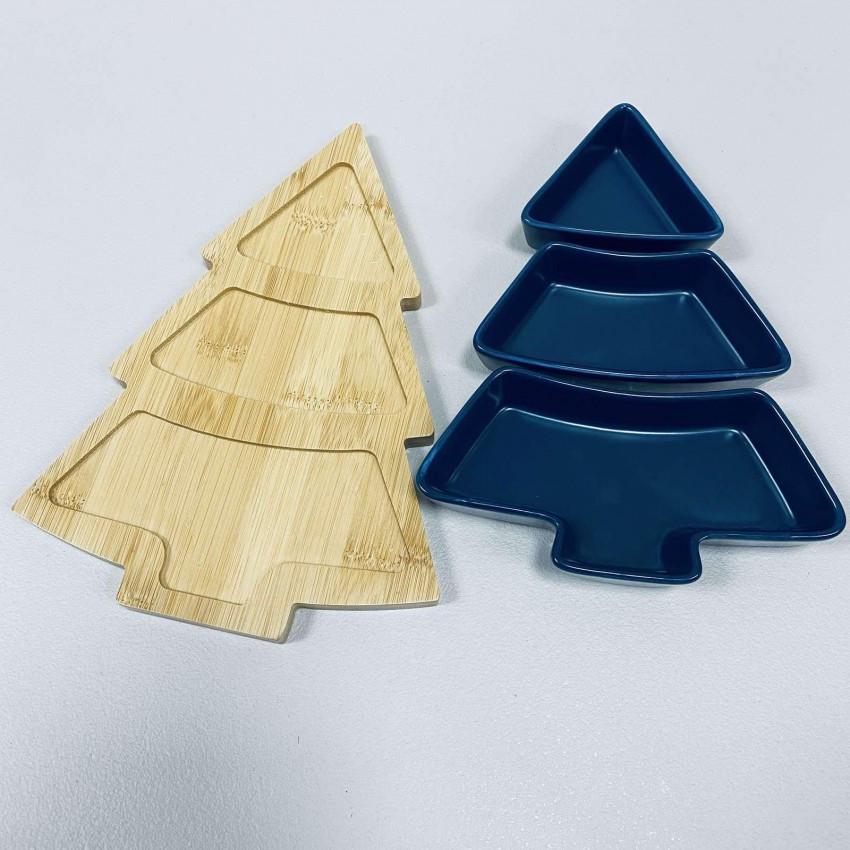 Менажниця керамічна Olens 8030-354 Синя ялинка на бамбуковій підставці 3-х секційна (2387257924) - фото 2 Менажниця керамічна Olens 8030-354 Синя ялинка на бамбуковій підставці 3-х секційна (2387257924) - фото 2